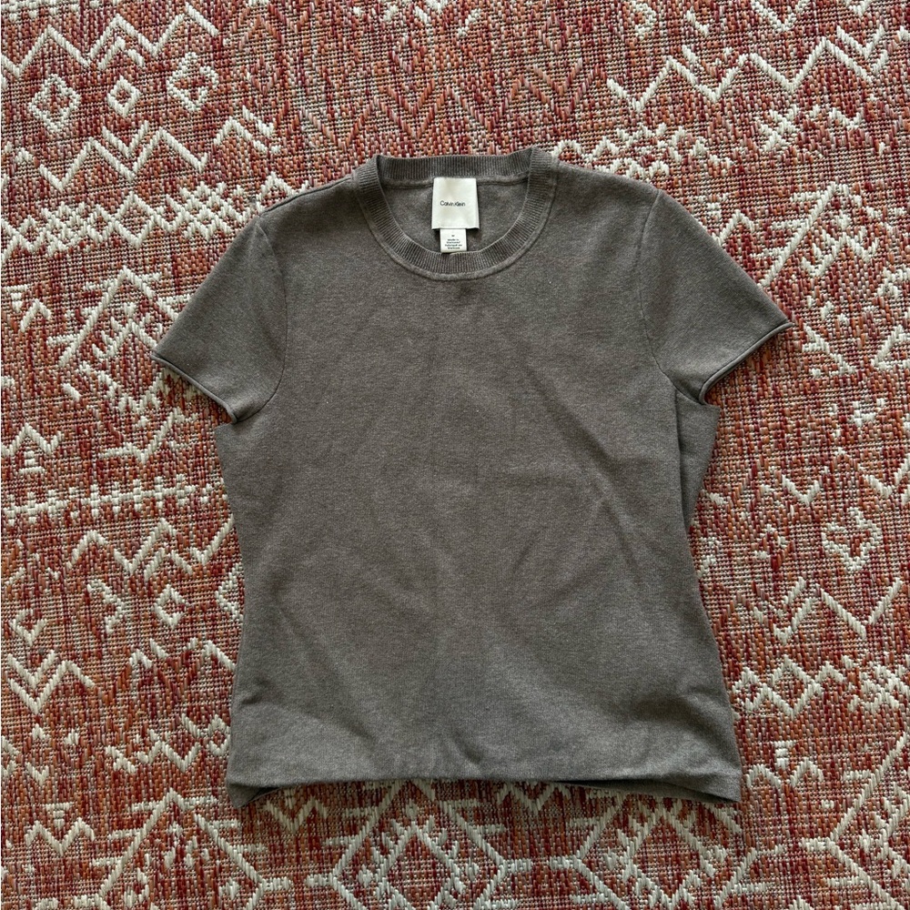 Calvin Klein Short-Sleeve Crewneck Top — Charcoal Gray